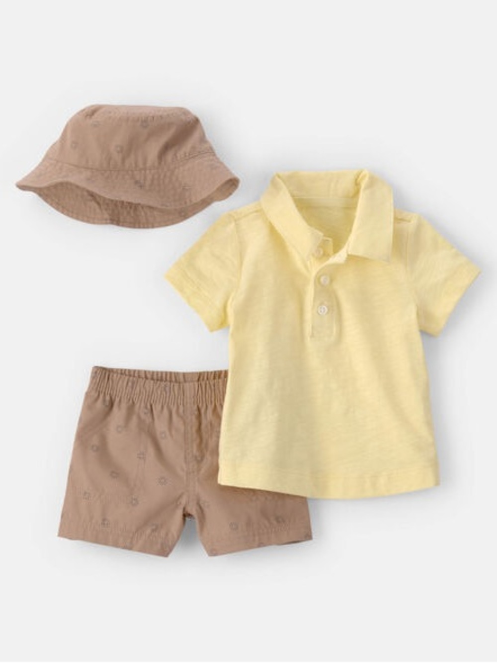 Brand 🆕 with tags Carter's Yellow Polo Top with Tan Shorts and Hat Set